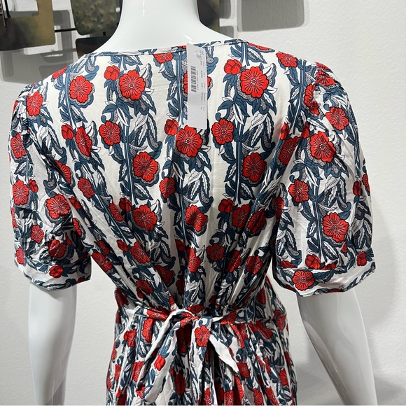 NWT J.Crew V-neck Maxi in Ivory Cerise Poppy Print Floral Cotton Tiered Dress - Picture 5 of 16